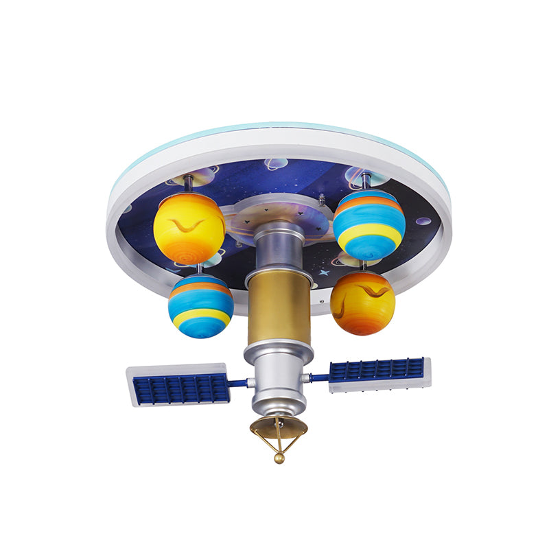 Satellite Flush Mount Fixture Cartoon Acrylic LED Kid-Bedroom Flush Ceiling Lamp in Yellow and Blue