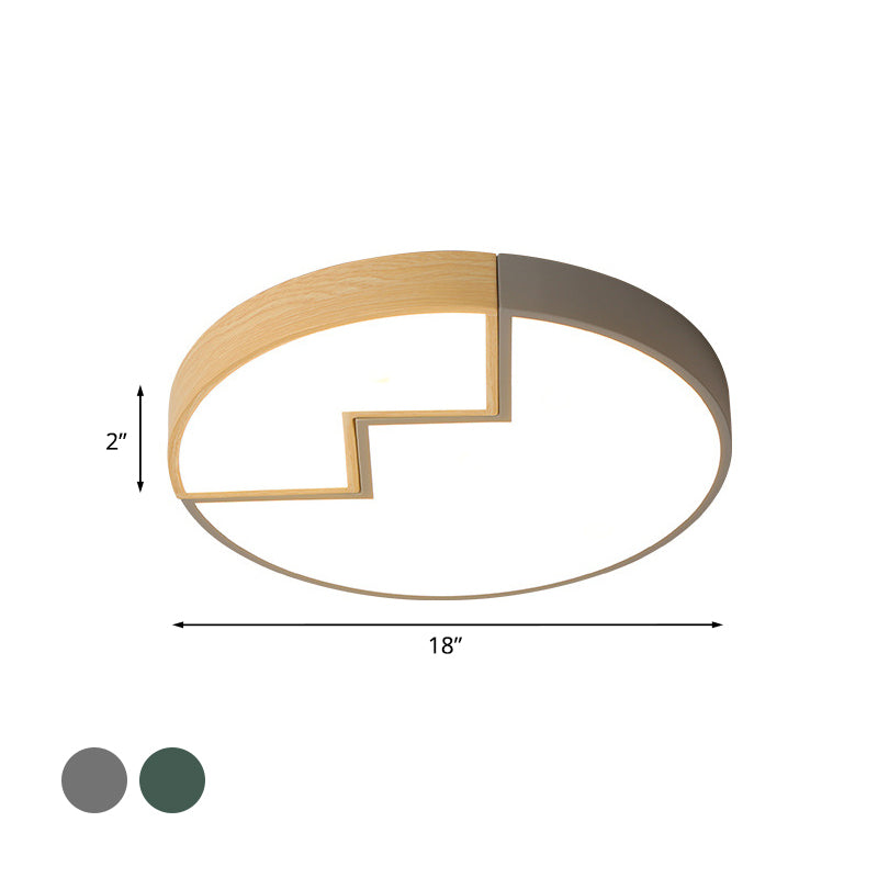 Lampada da incasso rotonda per camera da letto, in ferro, LED, Macaron, lampada da incasso in grigio/verde e legno