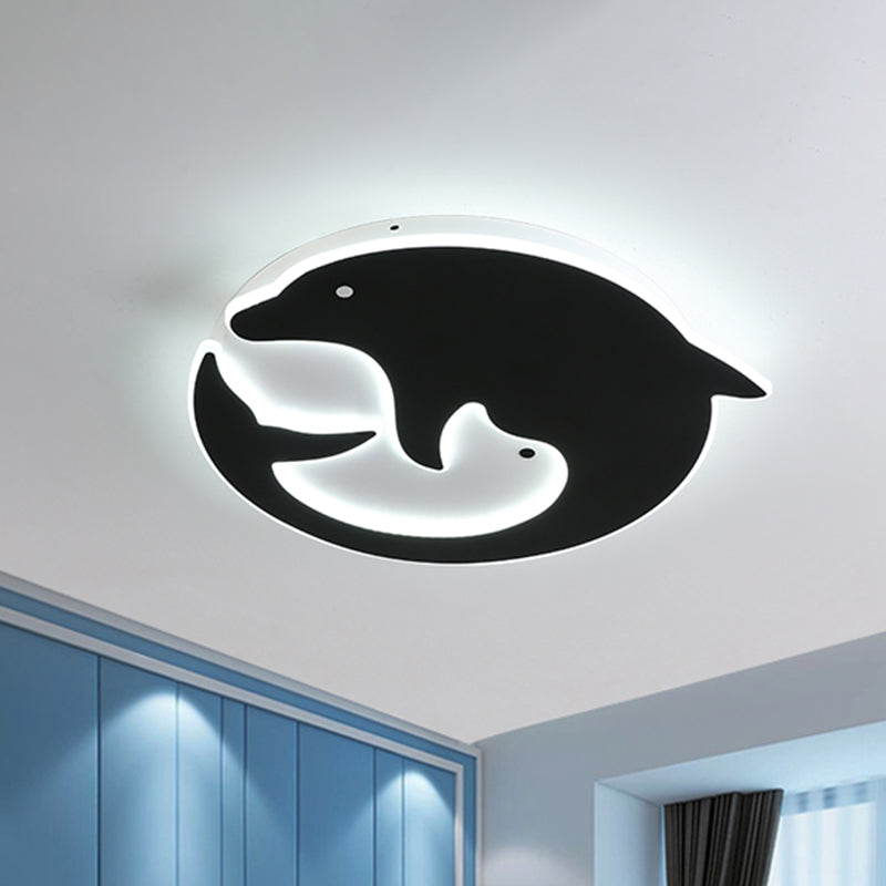 Schwarze Delphin-Form-Unterputzlampe, Cartoon-LED-Acryl-Deckenleuchte für Schlafzimmer