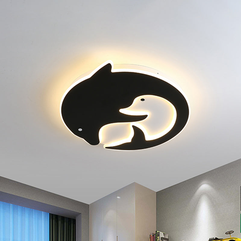 Lampada da incasso a forma di delfino nero Lampada da soffitto a soffitto in acrilico a LED per cartoni animati per camera da letto