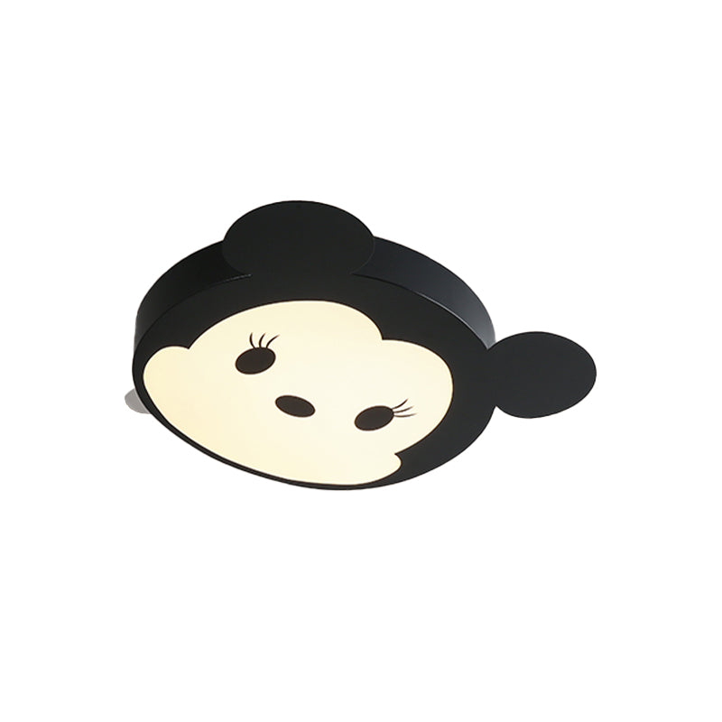 Cartoon Mouse Shaped Ceiling Mounted Fixture Metal LED Kid-Room Flush Lighting in Black/Pink