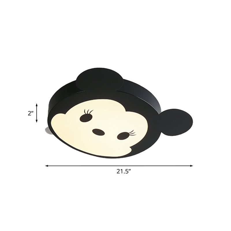 Cartoon Mouse Shaped Ceiling Mounted Fixture Metal LED Kid-Room Flush Lighting in Black/Pink