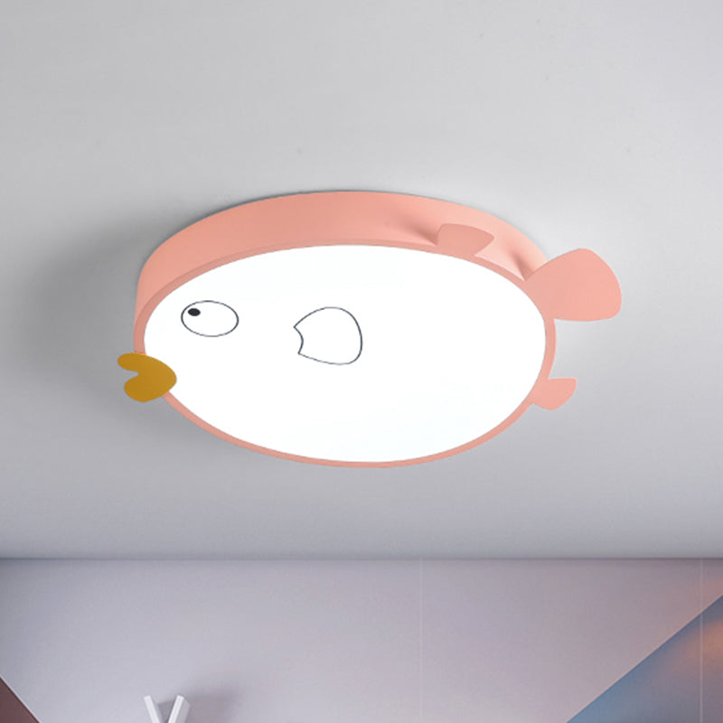 LED Bedroom Flush Light Fixture Macaron Blue/Pink Finish Flush Mounted Lamp with Bird Acrylic Shade