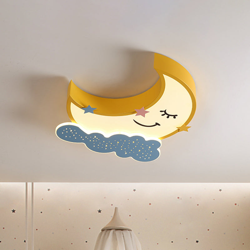 Moon and Cloud Metal Flush Ceiling Light Cartoon LED Yellow Flush Mount Lamp Fixture
