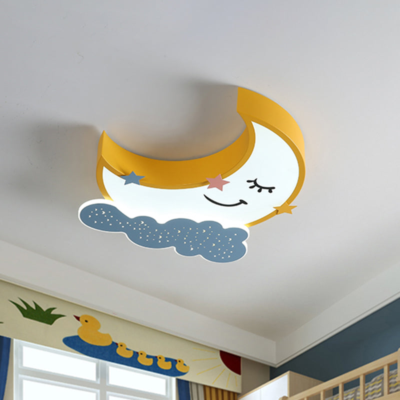 Moon and Cloud Metal Flush Ceiling Light Cartoon LED Yellow Flush Mount Lamp Fixture