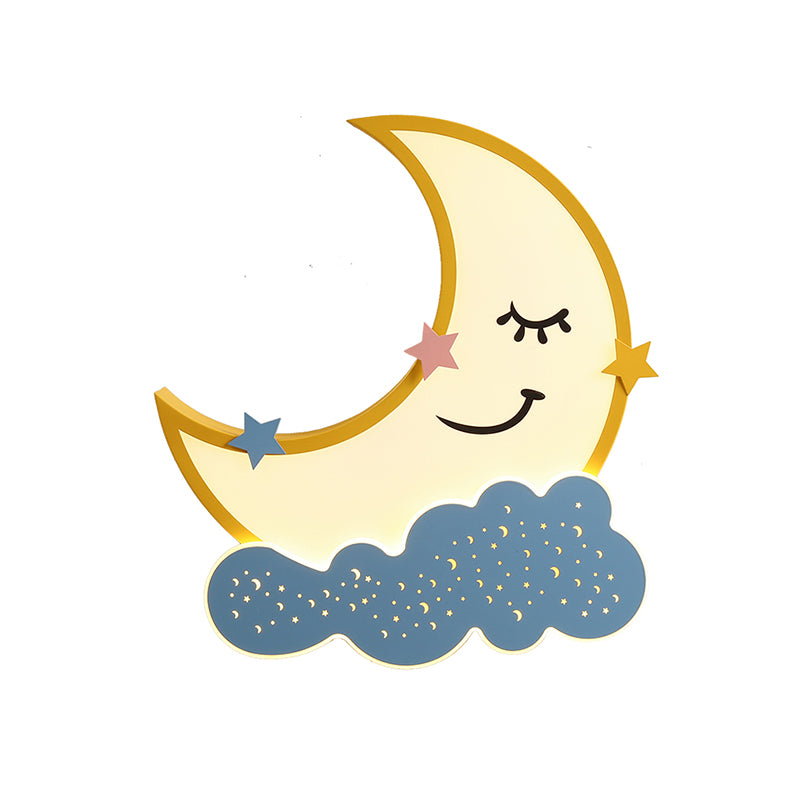Moon and Cloud Metal Flush Ceiling Light Cartoon LED Yellow Flush Mount Lamp Fixture
