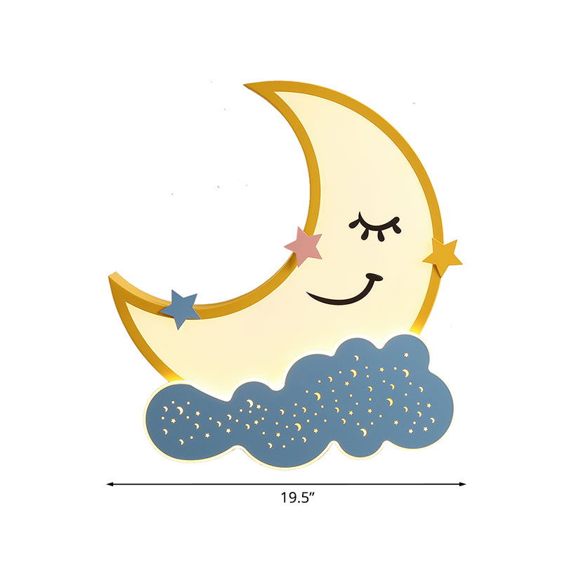 Moon and Cloud Metal Flush Ceiling Light Cartoon LED Yellow Flush Mount Lamp Fixture