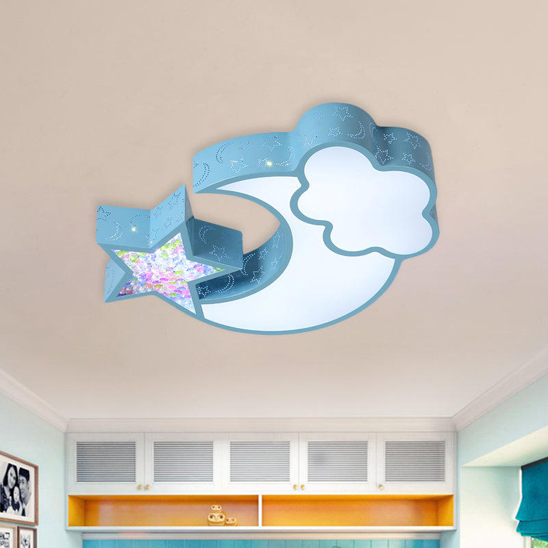 Acrylic Starry Sky Flush Light Fixture Nordic LED Flush Mounted Lamp in White/Pink/Blue for Child Bedroom