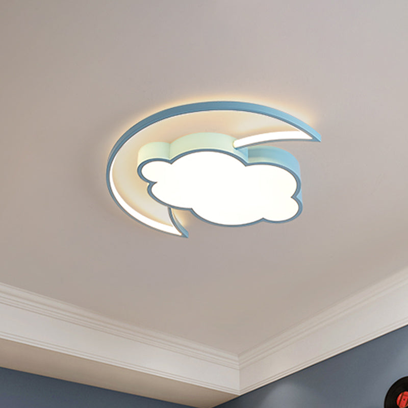Macaron Moon and Cloud Plafonnier LED en acrylique pour chambre d'enfant Bleu/rose