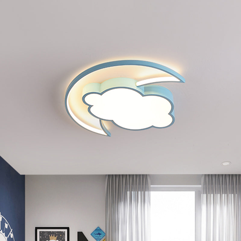 Macaron Moon and Cloud Plafonnier LED en acrylique pour chambre d'enfant Bleu/rose