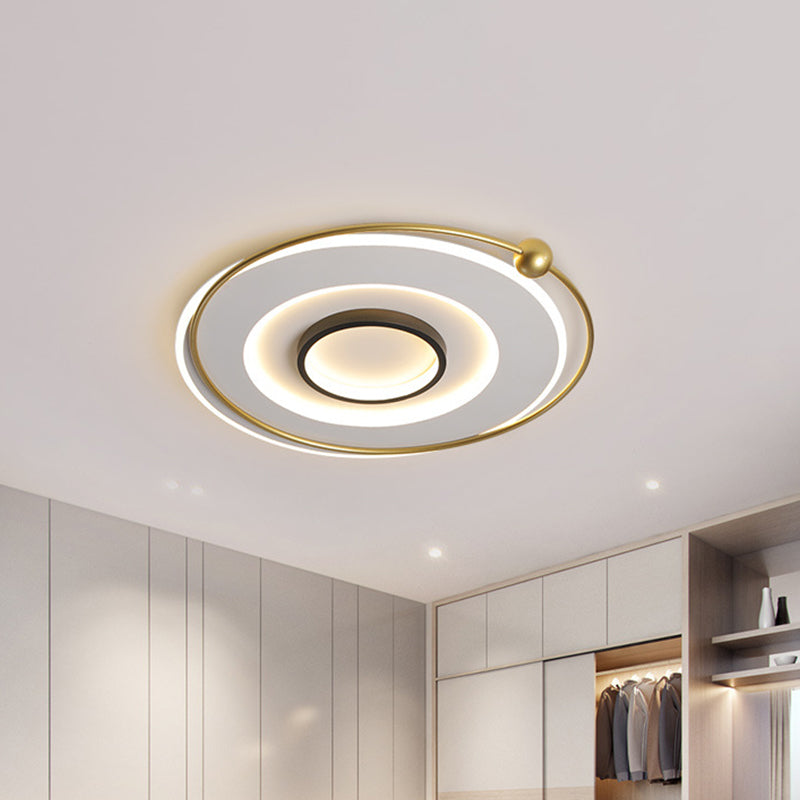 Gold Round Ceiling Mounted Fixture Modern LED Acrylic Flushmount Lighting in White/Warm Light