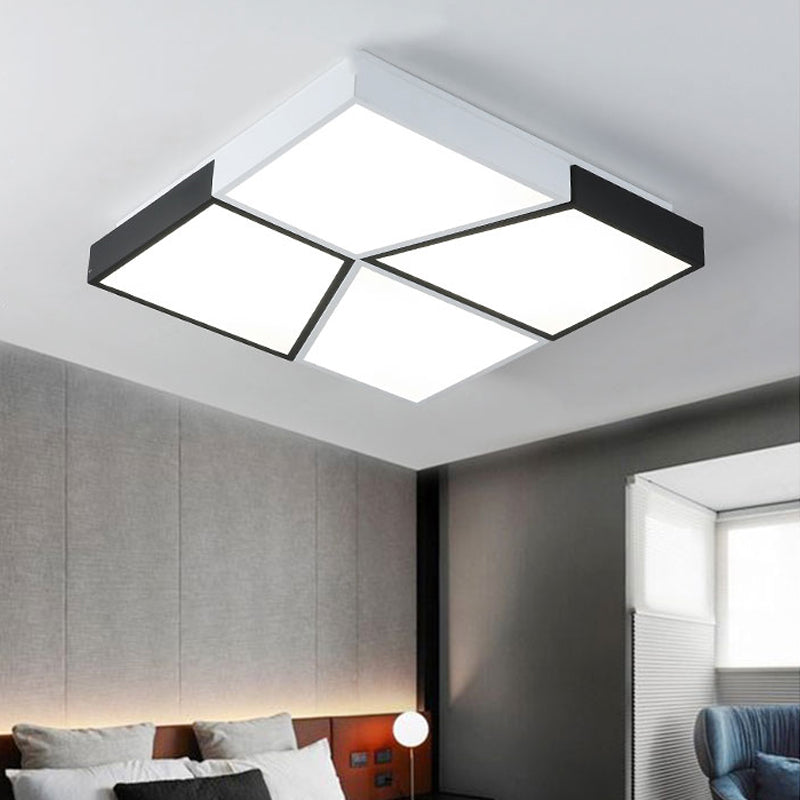 19.5"/35.5"/47" Modern Square Ceiling Light Fixture Acrylic Shade LED Black and White Flush Ceiling Light for Living Room in Warm/White