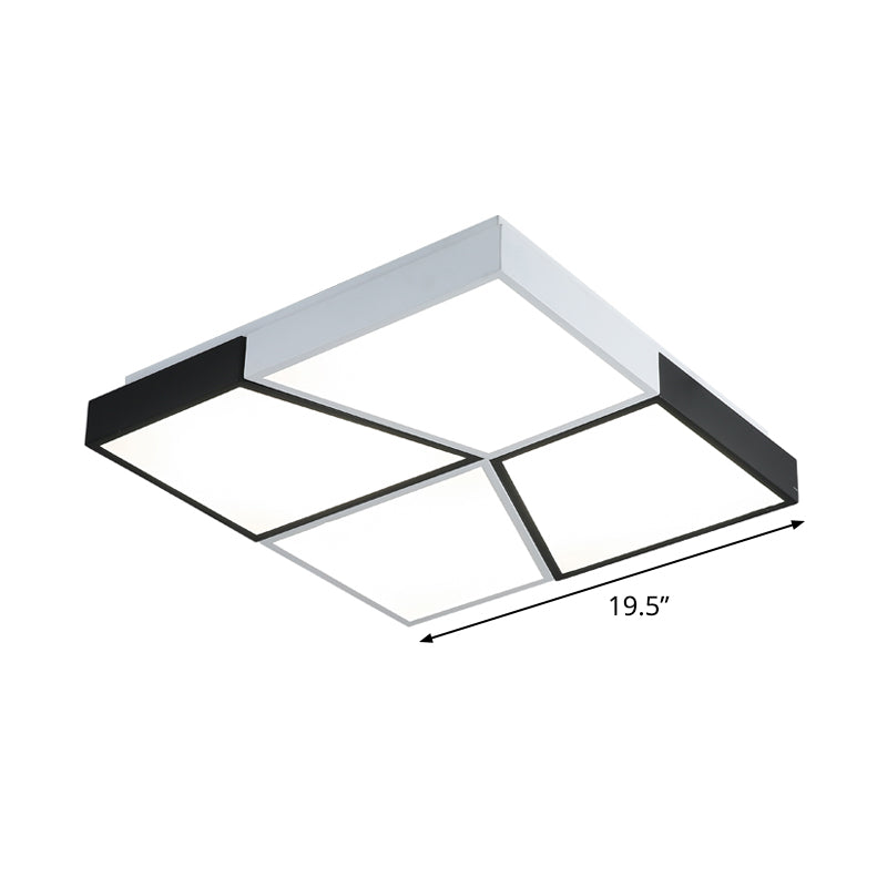 19.5"/35.5"/47" Modern Square Ceiling Light Fixture Acrylic Shade LED Black and White Flush Ceiling Light for Living Room in Warm/White