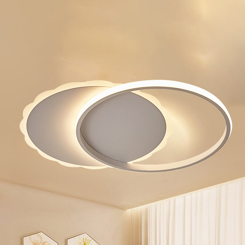 Moon Semi Flush Light Modern Acrylic LED White/Coffee Brown Ceiling Light Fixture in Warm/White/Natural Light