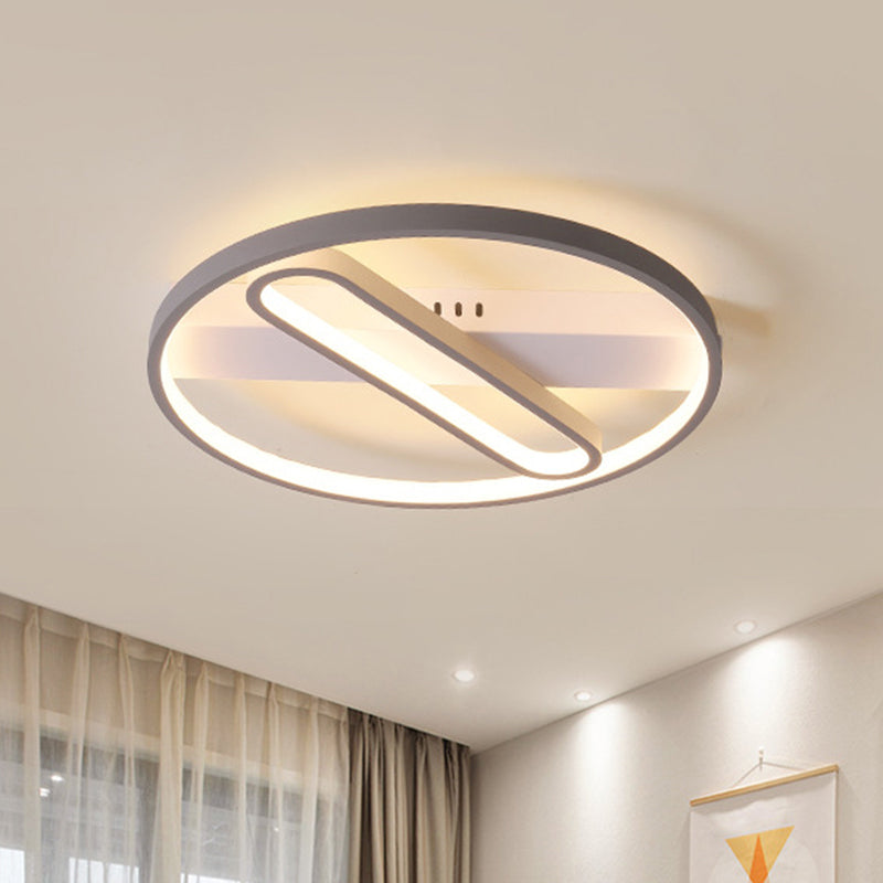 Thin Flush Mount Ceiling Light with Geometric Frame Modernity Metal Grey LED Flushmount Lamp in Warm / White Light, 16.5 "/20.5" Width