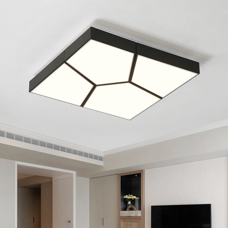 Squared/Rectangular Flush Light Modernism Acrylic 21.5"/38" W LED Bedroom Ceiling Mounted Light in Black/White, White/Warm Light