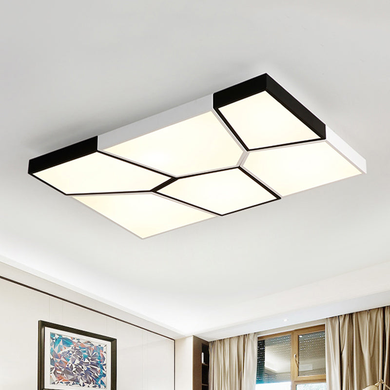 Squared/Rectangular Flush Light Modernism Acrylic 21.5"/38" W LED Bedroom Ceiling Mounted Light in Black/White, White/Warm Light