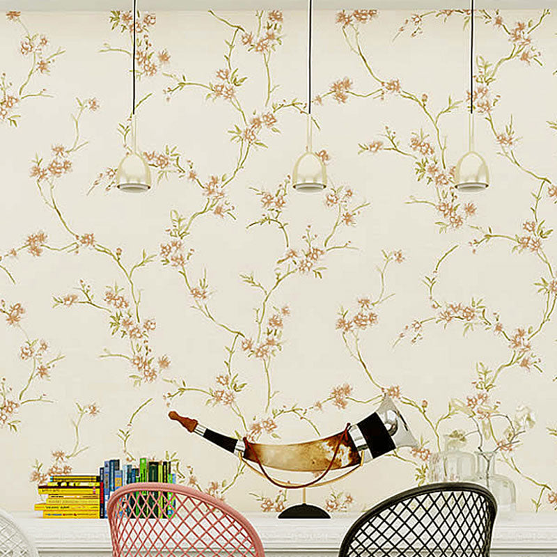 Romantic Flower and Branch Wallpaper Decorative Non-Pasted Wall Covering, 33-foot x 20.5-inch