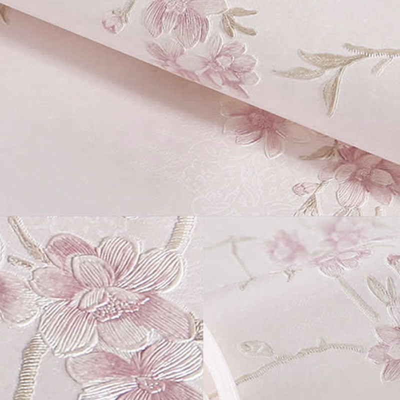 Romantic Flower and Branch Wallpaper Decorative Non-Pasted Wall Covering, 33-foot x 20.5-inch