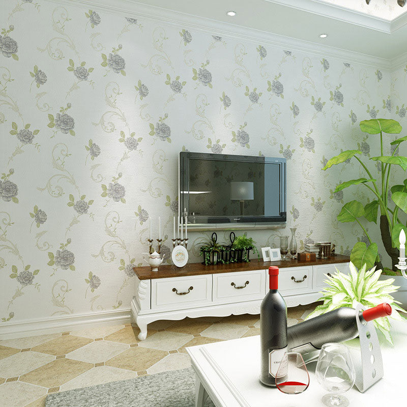 Non-Woven Wallpaper Roll Korean Countryside Non-Pasted Blossoming Flower Wall Covering