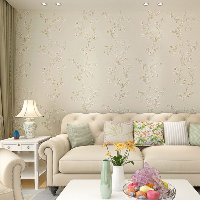 Non-Woven Wallpaper Roll with Entwined Vine and Flower Design, Neutral Color, 20.5"W x 31'L