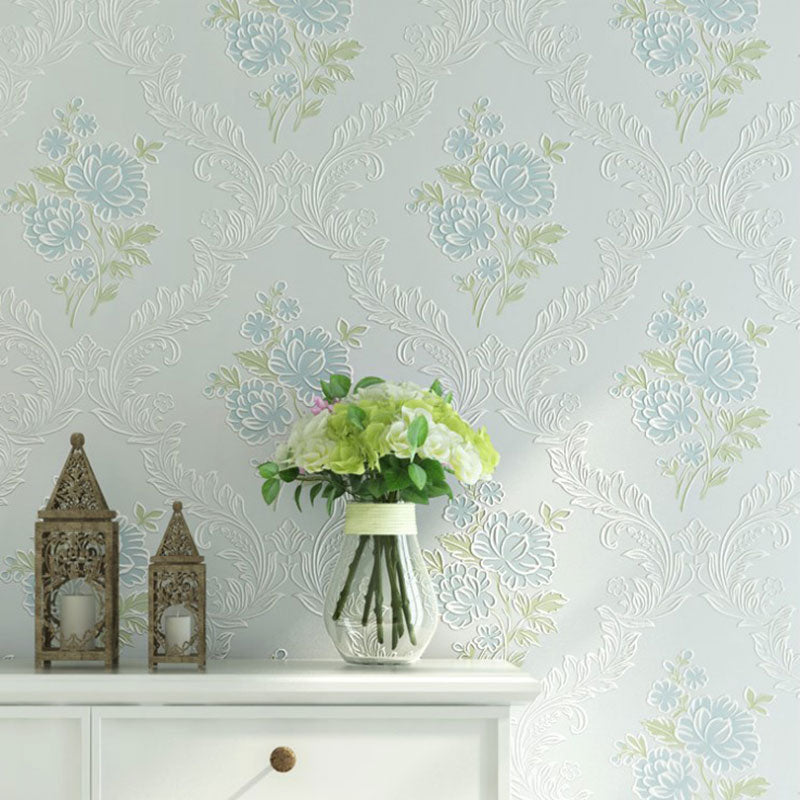 20.5" x 33' Wallpaper Roll Countryside 3D Print Dense Flower Pattern Non-Pasted Wall Covering in Soft Color