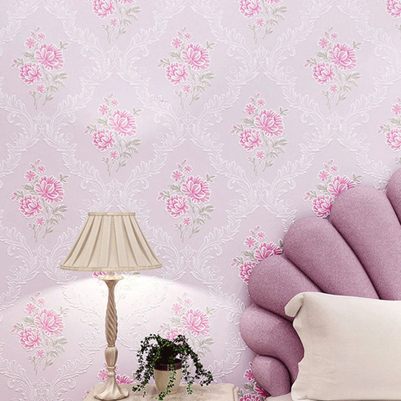 20.5" x 33' Wallpaper Roll Countryside 3D Print Dense Flower Pattern Non-Pasted Wall Covering in Soft Color