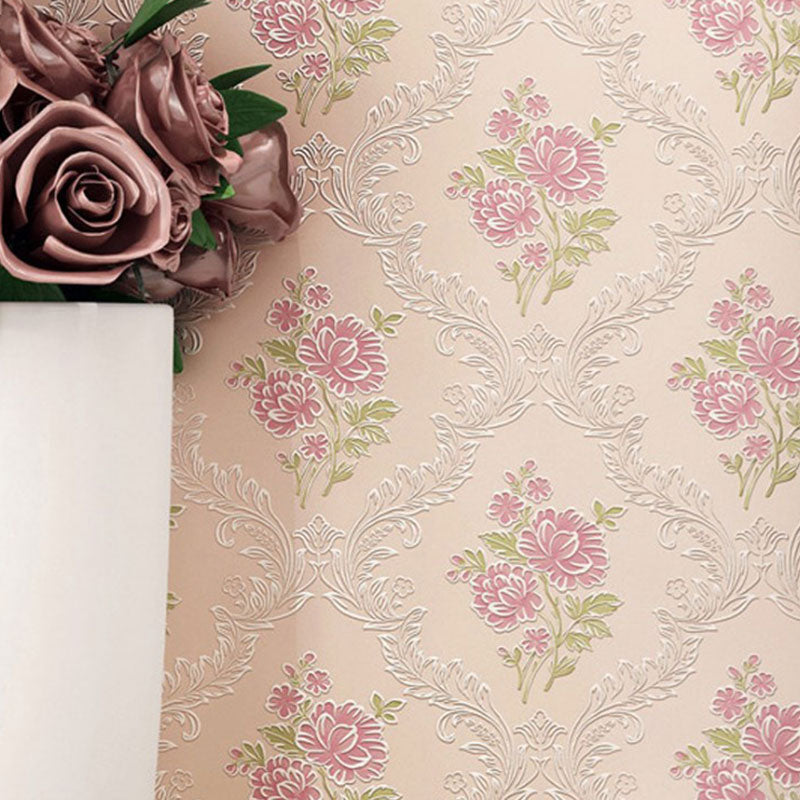 20.5" x 33' Wallpaper Roll Countryside 3D Print Dense Flower Pattern Non-Pasted Wall Covering in Soft Color