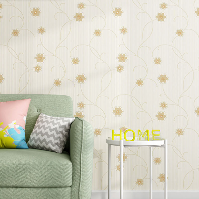 Dense Flower Pattern Wallpaper Roll Non-Pasted Wall Covering, 57.1 sq ft., Natural Color