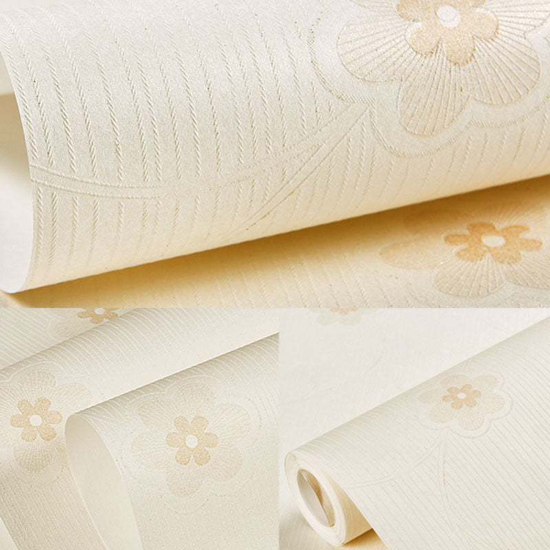 Dense Flower Pattern Wallpaper Roll Non-Pasted Wall Covering, 57.1 sq ft., Natural Color