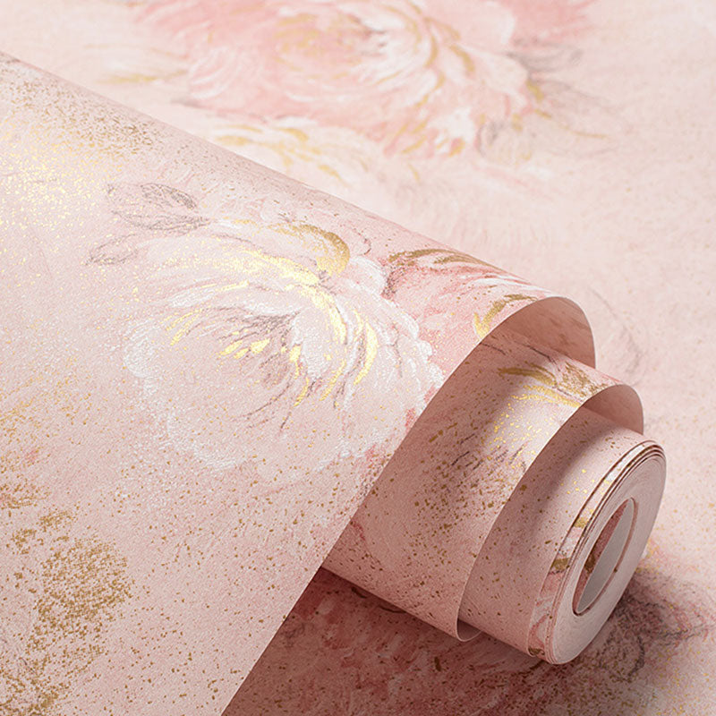 Decorative Non-Pasted Wallpaper Blossoming Garden Flower Non-wove Wall Decor in Soft Color
