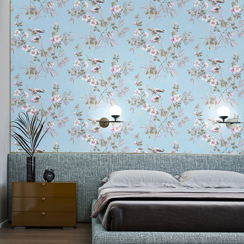 Non-Pasted Wallpaper Roll with Bird and Flower Design for Coffee Shop, 33'L x 20.5"W