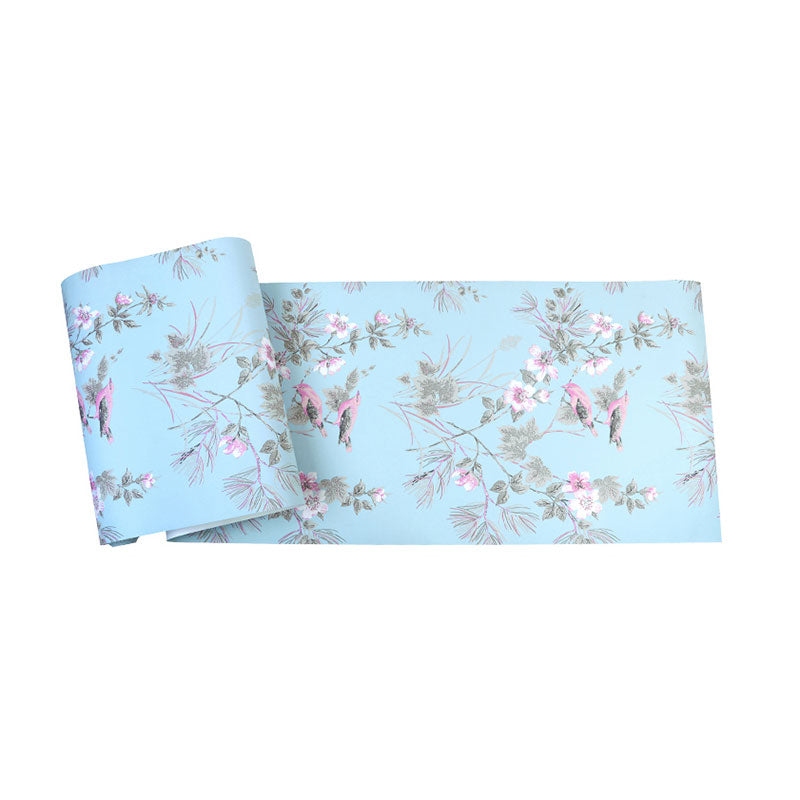 Non-Pasted Wallpaper Roll with Bird and Flower Design for Coffee Shop, 33'L x 20.5"W