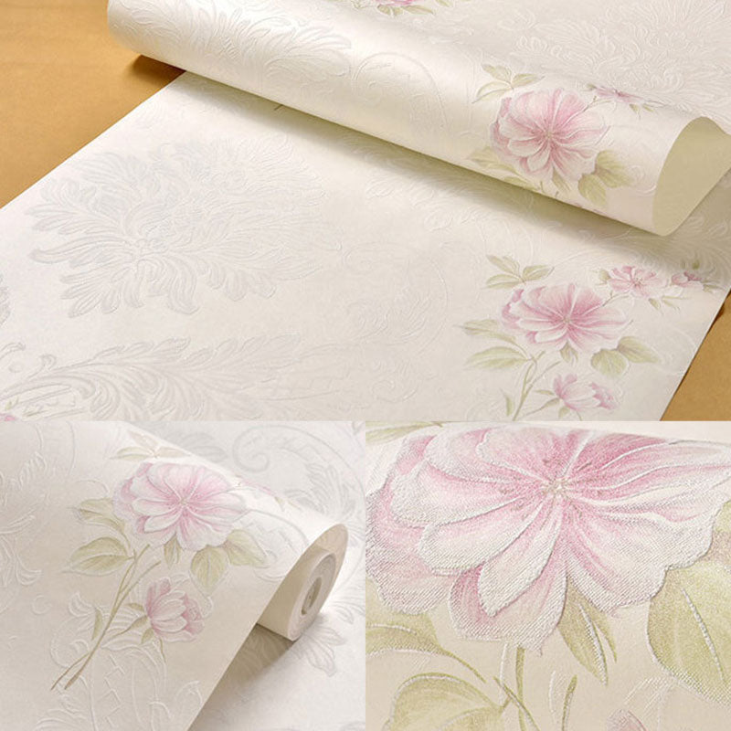 Wedding Room Wallpaper Roll with Pastel Color Garden Flower Pattern, 20.5"W x 31'L, Non-Pasted