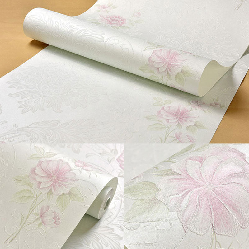 Wedding Room Wallpaper Roll with Pastel Color Garden Flower Pattern, 20.5"W x 31'L, Non-Pasted