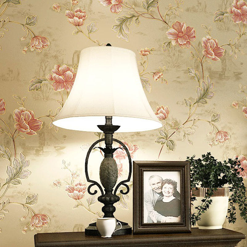 Stain-Resistant Non-Pasted Wallpaper Dense Blossom Pattern Non-Woven Wall Covering in Natural Color