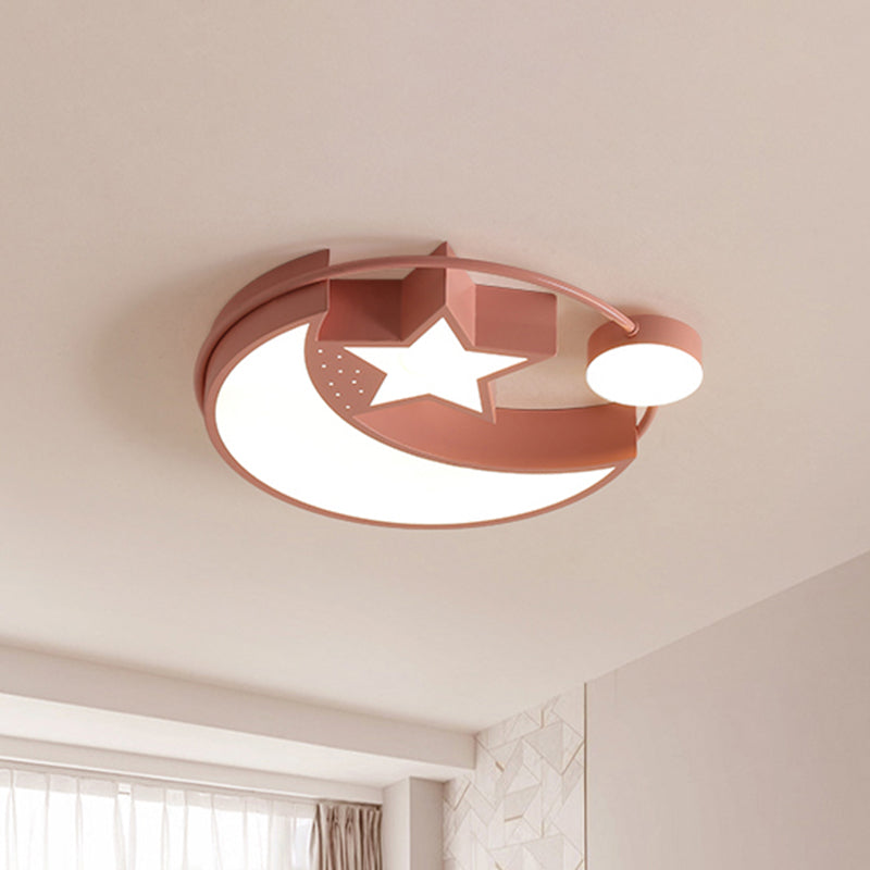 Pink Finish Mond und Sternenhimmel Flush Nordic LED Acryl Flushmount Licht für Mädchen Schlafzimmer