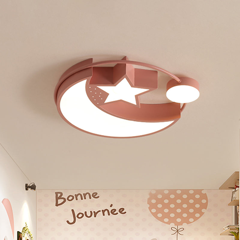 Pink Finish Mond und Sternenhimmel Flush Nordic LED Acryl Flushmount Licht für Mädchen Schlafzimmer