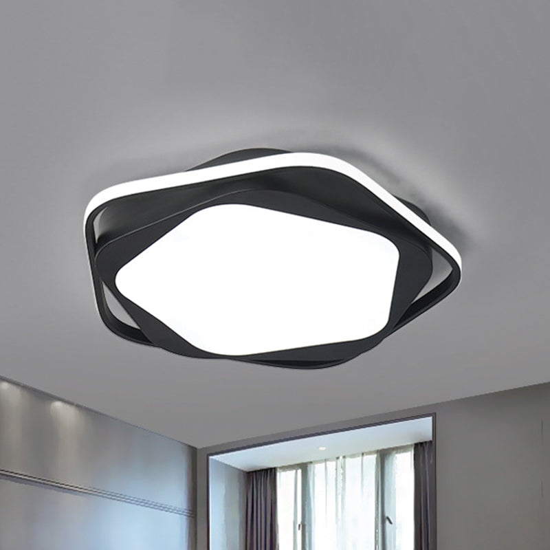 LED Bedroom Ceiling Flush Mount Minimalist Black Finish Flush Light with Pentagon Acrylic Shade in White/Warm Light