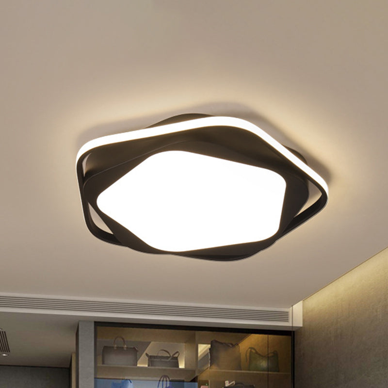 LED Bedroom Ceiling Flush Mount Minimalist Black Finish Flush Light with Pentagon Acrylic Shade in White/Warm Light