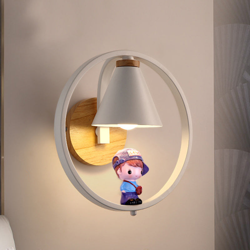 Cone Shade Wall Lighting Nordic Metal 1 Light Black/White Finish Wall Mount Lamp with Boy Deco