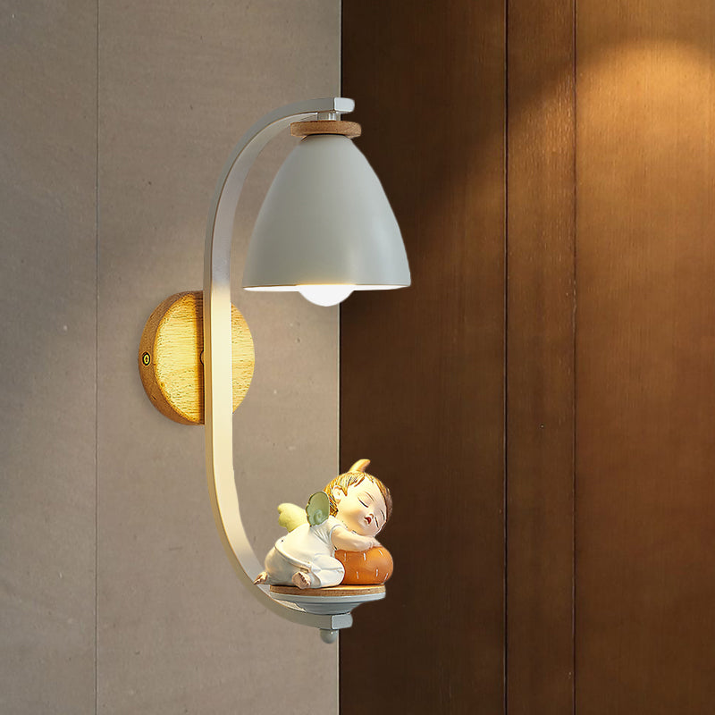 Sleeping Boy/Girl Wall Lighting Idea Nordic Resin 1 Bulb Bedside Wall Mounted Lamp with Bell Shade in White