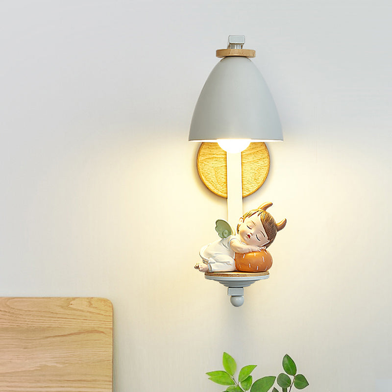 Sleeping Boy/Girl Wall Lighting Idea Nordic Resin 1 Bulb Bedside Wall Mounted Lamp with Bell Shade in White