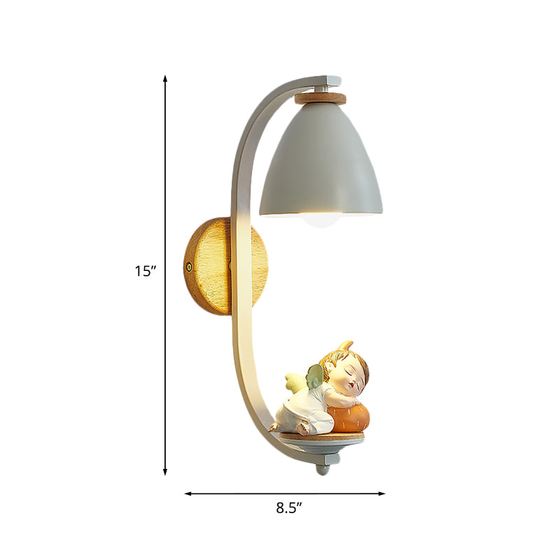 Sleeping Boy/Girl Wall Lighting Idea Nordic Resin 1 Bulb Bedside Wall Mounted Lamp with Bell Shade in White