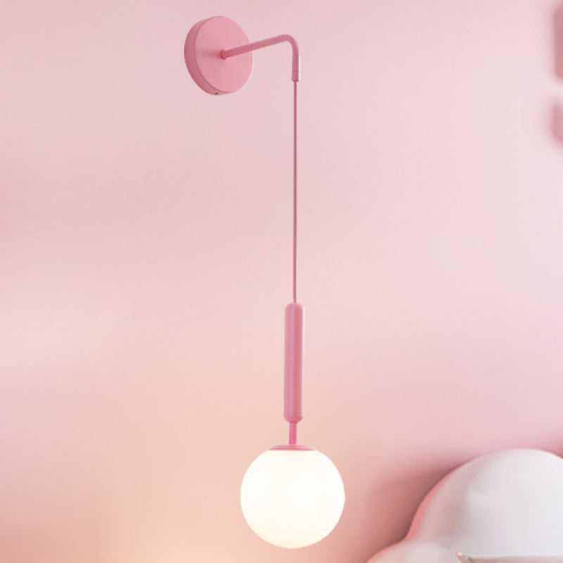 1 Bulb Wall Pendant Light Minimalism Pink Finish Wall Mounted Lamp with Ball White Frosted/Clear Water Glass Shade