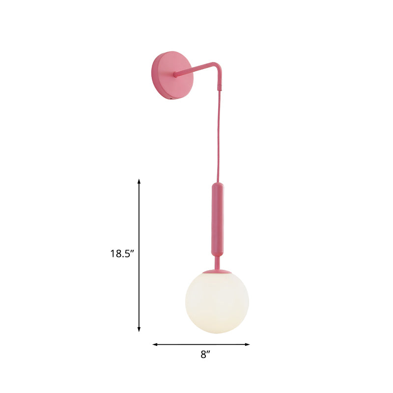 1 Bulb Wall Pendant Light Minimalism Pink Finish Wall Mounted Lamp with Ball White Frosted/Clear Water Glass Shade