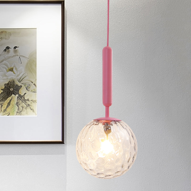 1 Bulb Wall Pendant Light Minimalism Pink Finish Wall Mounted Lamp with Ball White Frosted/Clear Water Glass Shade