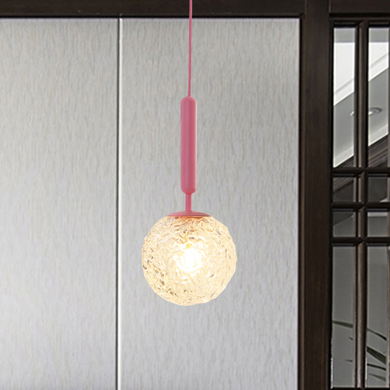1 Bulb Wall Pendant Light Minimalism Pink Finish Wall Mounted Lamp with Ball White Frosted/Clear Water Glass Shade