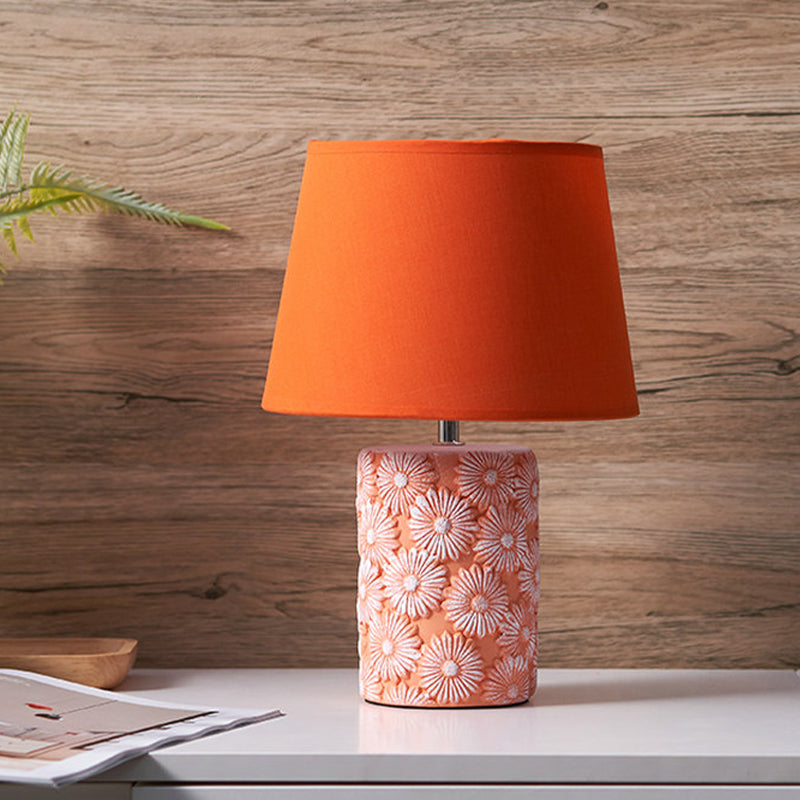 Orange Barrel Night Table Light Nordic Single Light Fabric Shade Desk Lamp with Cylinder Ceramics Base