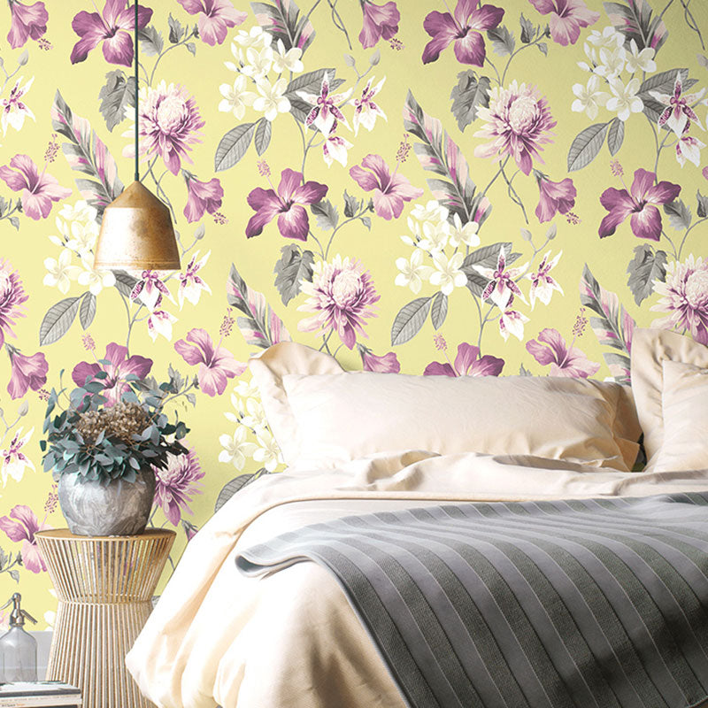 Fresh Magnolia and Stem Wallpaper Non-Pasted Wall Decor for Accent Wall, 33-foot x 20.5-inch
